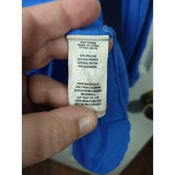 Soft Surroundings Woman L Sweater Blue Pullover Button Sleeve Scalloped Trim... - Picture 9 of 10